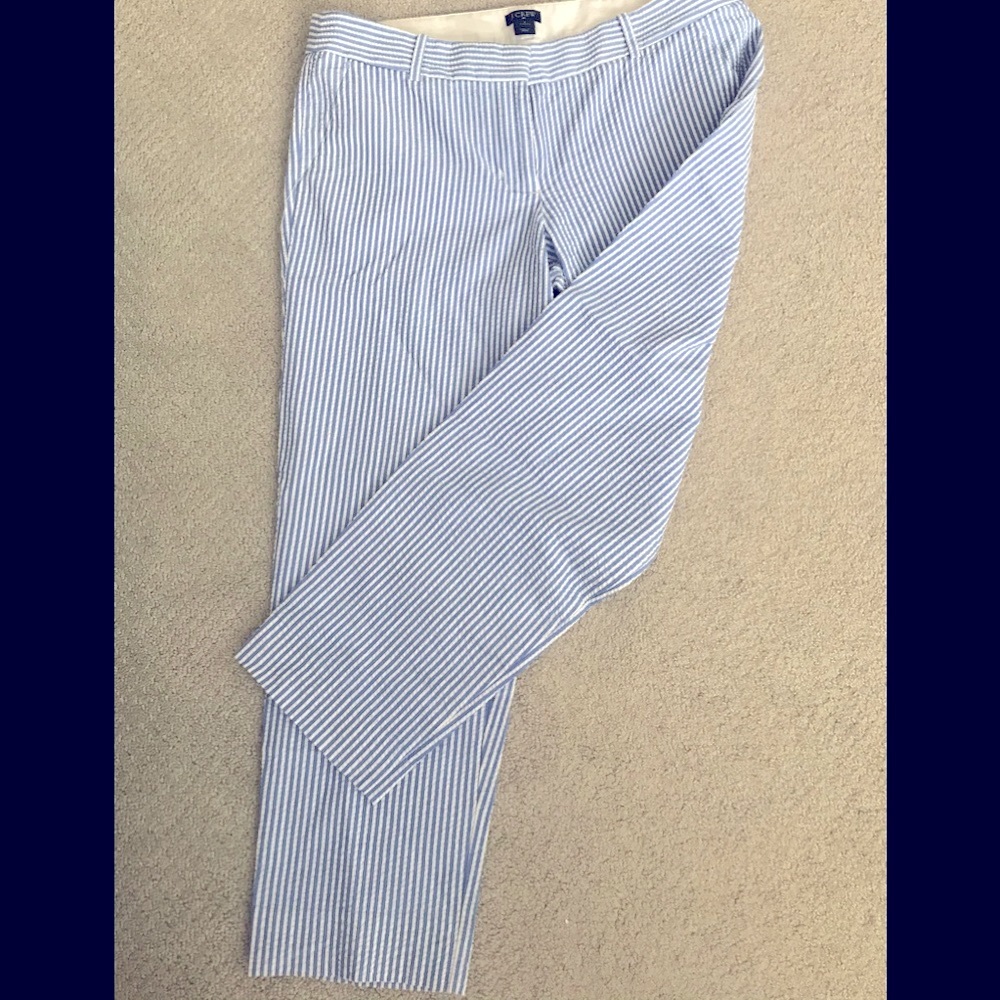 Light Blue & White Stripe Womens Pull-On Trousers